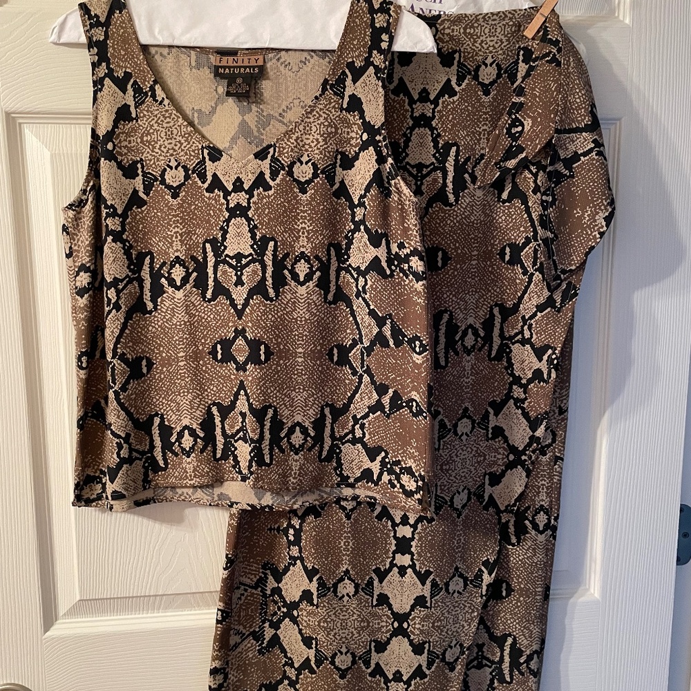 Finity Naturals 100% Silk Skirt and Sleeveless Top Animal Print